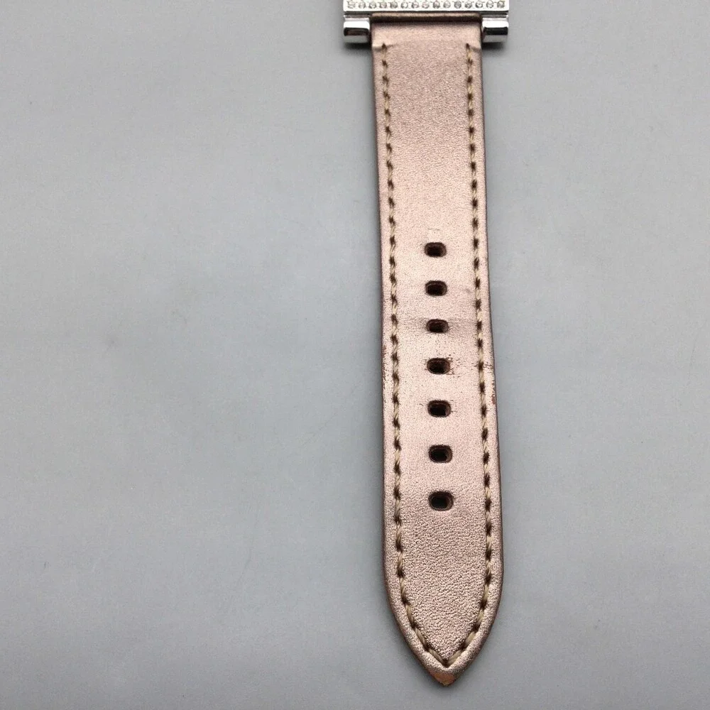 Nolan Miller Womens Watch 30mm Rose Dial Crystal Bezel Brown Leather New Battery